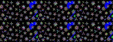 Soyut etnik raster çizim kalıbı. Vadinin mavi ve siyah renkli çiçekleri. Çiçekler..