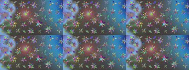 Çiçek süslemeli çizim deseni. Mavi ve gri renkte çiçekler. Raster illüstrasyonu.