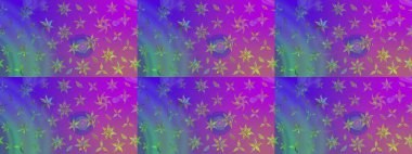 Küçük çiçekte hoş bir çiçek deseni var. Mor renkler ve parlak çiçekler üzerine soyut çizim deseni. Çiçek elementli zarif raster dokusu..