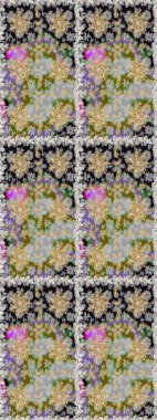 Barok tarzında altın çiçekli süs. Doku arka planında altın duvar kâğıdı. Damask kusursuz yinelenen arkaplan. Gri ve nötr renkler üzerine altın element.