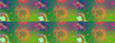 Soyut etnik raster çizim kalıbı. Kabile sanatı boho baskısı, klasik çiçek arkaplanı. Arkaplan dokusu, duvar kağıdı, yeşil ve kahverengi renkli çiçek teması.