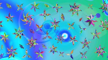 Raster illüstrasyonu. Suluboya çiçekli çiçek deseni. Mavi ve yeşil renkli güzel tekstil.