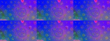 Sevimli çiçek raster deseni. Renkli Yaz Temalı eskiz kalıbı. Düz Çiçek Elementleri Tasarımı. Mor ve mavi renkte çiçekler.