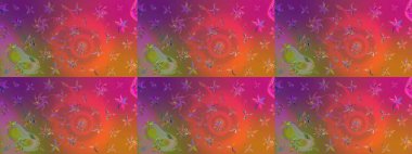 Mor ve turuncu renklerde. Raster illüstrasyonu. Çiçekli güzel suluboya desen.