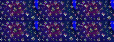 Raster floral pattern in doodle style with flowers. Gentle, cute floral background. Flowers on blue and purple colors.