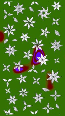 Raster illüstrasyonu. Yeşil ve nötr renklerde çiçekler. Çiçek süslemeli çizim deseni.