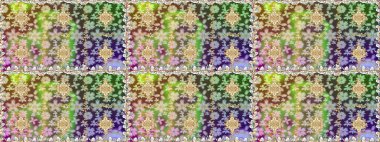 Raster Golden Mehndi kusursuz desen. Kına dövmeli süs çiçekleri, altın çıkartmalar, mehndi ve yoga tasarımı, kartlar ve parmak izleri. Tarafsız renklerde desen.