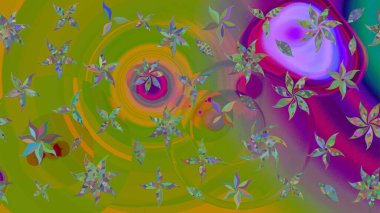 Çizim çiçek deseni duvar kâğıdı olarak kullanılabilir. Yeşil ve mor renkli çiçekler. Raster illüstrasyonu.