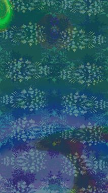 Mavi ve yeşil renkli çiçekler. Raster illüstrasyonunda çiçek deseni çizimi.