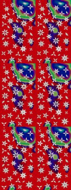 Çiçeksel çizim kalıbının yansıması. Vadinin çiçekleri kırmızı renklerde.