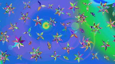 Kabile sanatı boho baskısı, klasik çiçek arkaplanı. Arkaplan dokusu, duvar kağıdı, mavi ve yeşil renkli çiçek teması. Soyut etnik raster çizim kalıbı.