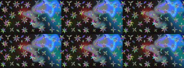 Renkli grunge, soyut arkaplanı kolonya ve mavi çiçeklerle süslüyor. Parmak izi, kumaş, duvar kâğıdı, tekstil için raster dokusu. Nakış desenli çiçek deseni..