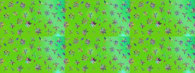 Raster illüstrasyonu. Çizim çiçek deseni duvar kâğıdı olarak kullanılabilir. Yeşil ve mavi renkte çiçekler.