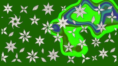 Nazikçe, güzel çiçek arkaplanı. Çiçekli karalama şeklinde Raster çiçek deseni. Yeşil renkte çiçekler.