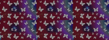 Renkli romantik kelebekler eskizler çiziyor. Dekoratif Raster çizimi. Elle çizilmiş kelebeklerle. Kahverengi ve mor renkler üzerine soyut arkaplan.