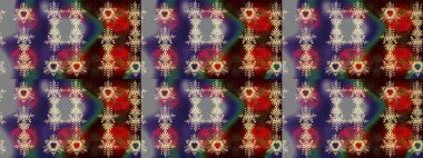 Şirin çiçekli eskiz deseni ve gri, kahverengi ve mor renkli yapraklar, suluboya çiçek deseni, duvar kağıdı, kart ya da kumaş için fayanslı. Raster illüstrasyonu.