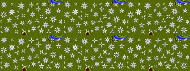 Kumaş desenli papatya çiçeği detayı. Yeşil renkte çiçekler.