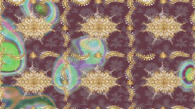 Lüks, kraliyet ve Viktorya dönemi konsepti. Kahverengi renklerdeki altın desenli altın elementler. Süslü dekorasyon. Raster klasik barok çiçek desenli altın rengi..