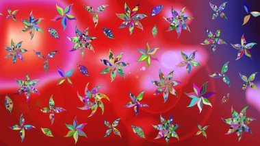 Raster illüstrasyonu. Çizim çiçek deseni duvar kâğıdı olarak kullanılabilir. Kırmızı ve pembe renkte çiçekler.