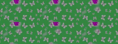 Şirin kelebek yeşil ve gri raster desenli. Giysi tasarımı için dekorasyon. Çizim.