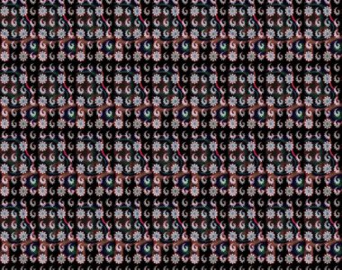 Birçok siyah ve kahverengi soyut çiçekli tropikal eskiz deseni. Varicoloblack ve kahverengi raster çizimi. Küçük çiçekte sevimli çiçek deseni var..