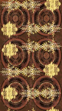 Düz kar karalama ikonları, kar taneleri kahverengi, sarı ve bej renkli siluetler noel afişi için, kartlar. Güzel soyut kar taneleri raster tasarımı. Yeni yıl kar tanesi.