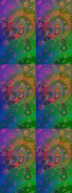 Yeşil ve mavi renklere karalamalar çizilmiş çiçek deseni. Raster illüstrasyonu.