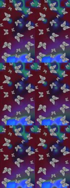 Bir sürü kelebek desenli çizim. Fantezi çizimi. Mor ve kahverengi renkli resimler. Erkekler, kızlar, kıyafetler, duvar kağıtları için soyut bir model. Raster..