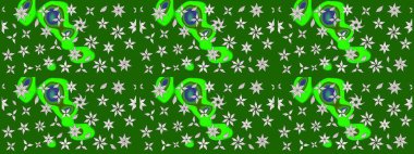 Raster illüstrasyonu. Yeşil renkli Asya tekstili. Çiçek desenini çiz.