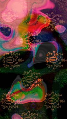 Raster illüstrasyonundaki çiçek desenli çizim. Düz Çiçek Elementleri Tasarımı. Renkli Bahar Teması eskiz kalıbı. Siyah renkte çiçekler.