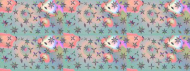 Çiçek deseni. Tarafsız ve gri renkler üzerine çiçek çizimi. Şatafatlı bahar bahçesi dokusu. Raster illüstrasyonu. Tarafsız ve gri renkte çiçekler.