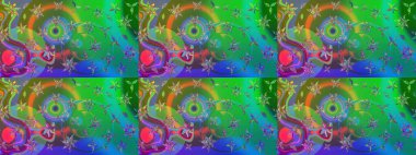 Yeşil ve mavi çiçekli eskiz deseni, suluboya çiçek deseni, sevimli çiçek, duvar kağıdı, kart veya kumaş için fayanslı. Raster - stok.