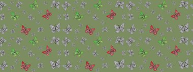 Renkli kelebeklerin eskiz geçmişi. Tarafsız ve gri renklerde sanat kelebekleri. Albüm için resim. Raster illüstrasyonu.