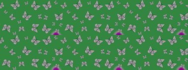 Kelebek yineleme dokusunun güzel çizimi karşıtlık katmanında izole edilmiş. Doğa kelebeği temayı yeşil ve gri renklerle tekrarlıyor. Korunmak için vahşi yaşam böcekleri için arka plan. Raster illüstrasyonu.