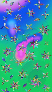 Düz Çiçek Elementleri Tasarımı. Yeşil renkli çiçekler. Raster illüstrasyonundaki çiçek desenli çizim. Renkli Bahar Teması çizim şablonu.