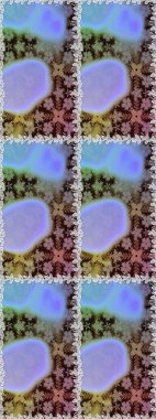 Elle boyanmış suluboya, dikişsiz çiçekler ve bitkiler. Mavi ve kahverengi renkte çiçekler.