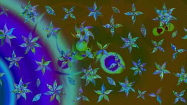 Parmak izi, kumaş, duvar kâğıdı, tekstil için raster dokusu. Renkli grunge, soyut arkaplanı colokahverengi çiçeklerle süslüyor. Nakış desenli çiçek deseni..