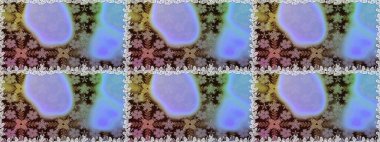 Elle boyanmış suluboya, dikişsiz çiçekler ve bitkiler. Mavi ve kahverengi renkte çiçekler.