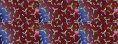 Raster illüstrasyonu. Kar tanesi süsleme deseni. Renkli arka planda izole edilmiş kar tanelerinin düz tasarımı. Kar taneleri deseni. Kar taneleri arkaplanı.