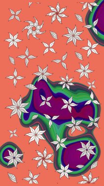 Arkaplan dokusu, duvar kağıdı, turuncu ve nötr renklerde çiçek teması. Kabile sanatı boho baskısı, klasik çiçek arkaplanı. Soyut etnik raster çizim kalıbı.