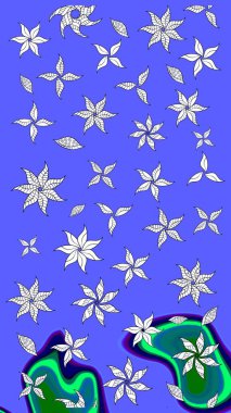 Raster illüstrasyonu. Suluboya çiçekli çiçek deseni. Mavi renkte Asya tekstili.