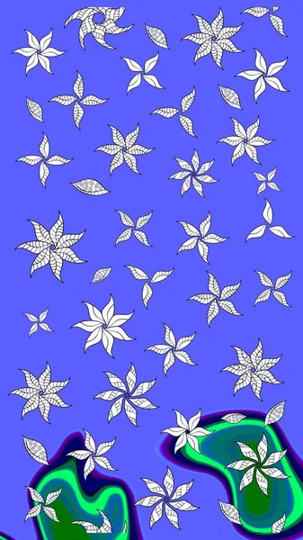 Raster illüstrasyonu. Suluboya çiçekli çiçek deseni. Mavi renkte Asya tekstili.