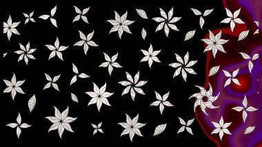 Çiçek deseni. Siyah renkte çiçek çizimi. Şatafatlı bahar bahçesi dokusu. Raster illüstrasyonu. Siyah renkte çiçekler.