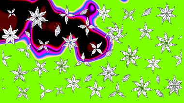 Hediye ambalaj kağıdı, tebrik kartları, posterler ve pankart tasarımı. Raster düz çiçek çizim deseni. Yeşil renkte çiçekler.