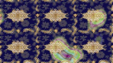 Geleneksel altın sarısı desenli mavi renkli ve altın elementli. Barok tarzında eskiz doğulu süsü..