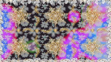 Gri renkli geleneksel Arapça dekor. Süslü dantel iz sürücü. Çiçekli süslemeli, pürüzsüz bir desen. Duvar kâğıdı için altın süslü bir illüstrasyon. Doğu tarzında vintage tasarım ögesi.