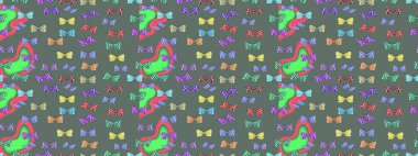 Tarafsız ve yeşil soyut arka planda gece kelebekleri. Kumaş, tekstil, baskı ve davetiye. Robot resim. Raster illüstrasyonu.
