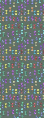 Renkli kelebeklerin eskiz geçmişi. Giysi tasarımı için tarafsız ve mavi arkaplan dekorasyonu. Raster illüstrasyonu.