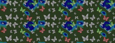 Kelebek desenli güzel çizim tasarımı. Yeşil ve mavi renkli resimler.