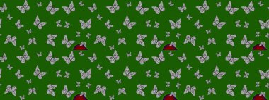 Tekrarlanan kelebekler. Elle çizilmiş sevimli kız çizimi. Çizim, karalama, karalama. Sonsuz. Raster illüstrasyonu.